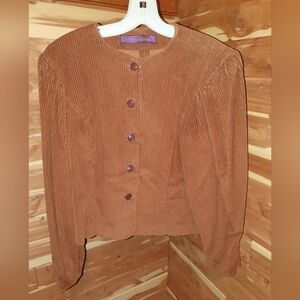 Vintage 80s Cathy Hardwick Corduroy Button-Up Jacket in Rustic Brown